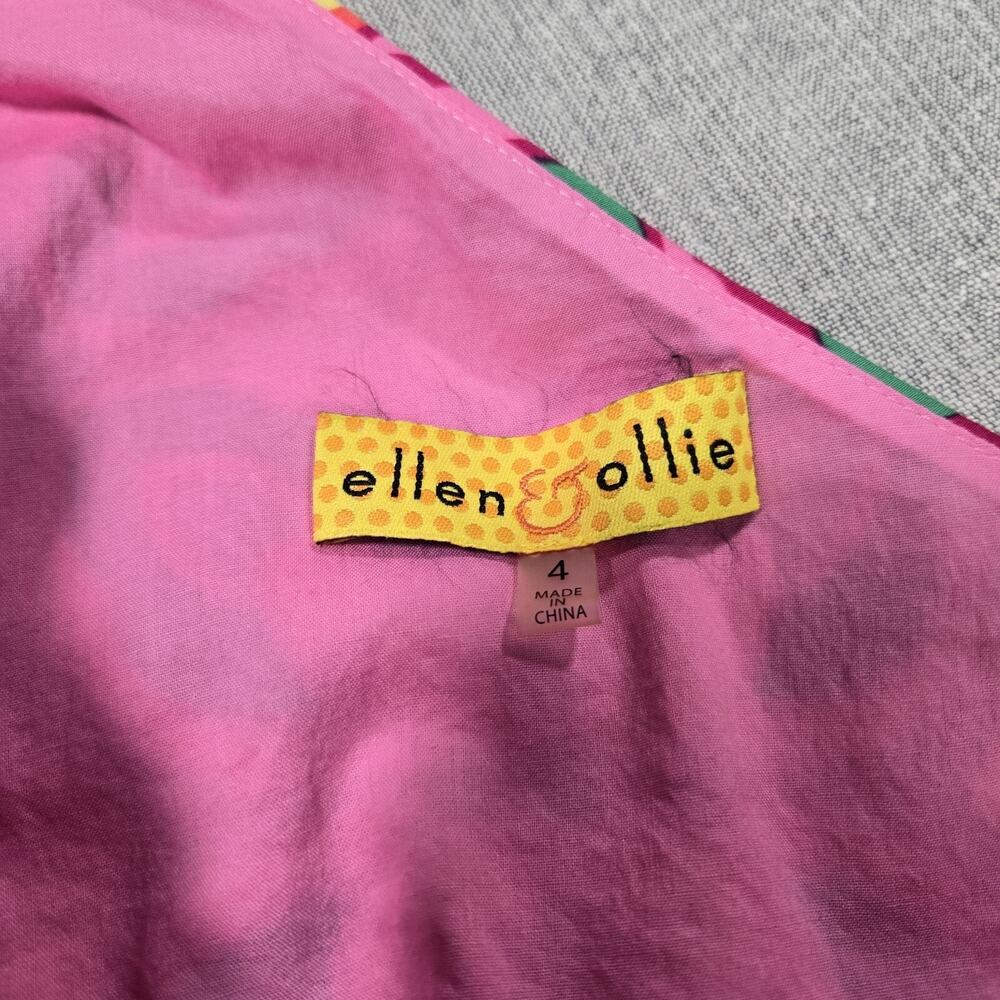 Ellen Ollie Sz 4 One Shoulder Dress Bow Bright Pink 80s 90s Southern Fit Flare - Picture 9 of 13